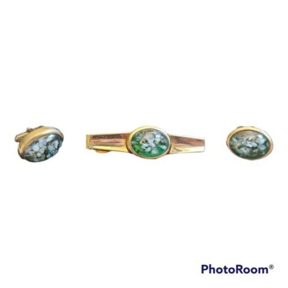 Anson 60s Vintage Confetti Lucite Cufflinks & Tie Bar - Picture 2 of 7